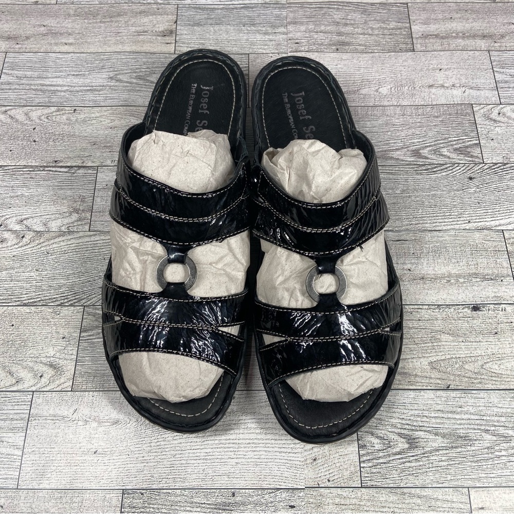 Josef Seibel Sandals Womens 10.5 41 Black Slip On Slides Open Toe Shoes Heels
